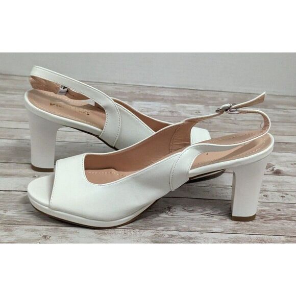Dream Pairs Neina Womens Size 8 White Ankle Strap Chunky Block Slingback Heels - Picture 3 of 11